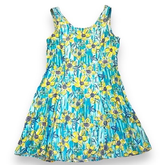 Vintage Big Hed Designs Mini Dress Hawaiian Tropical Yellow Flowers Rayon Medium - Picture 1 of 7